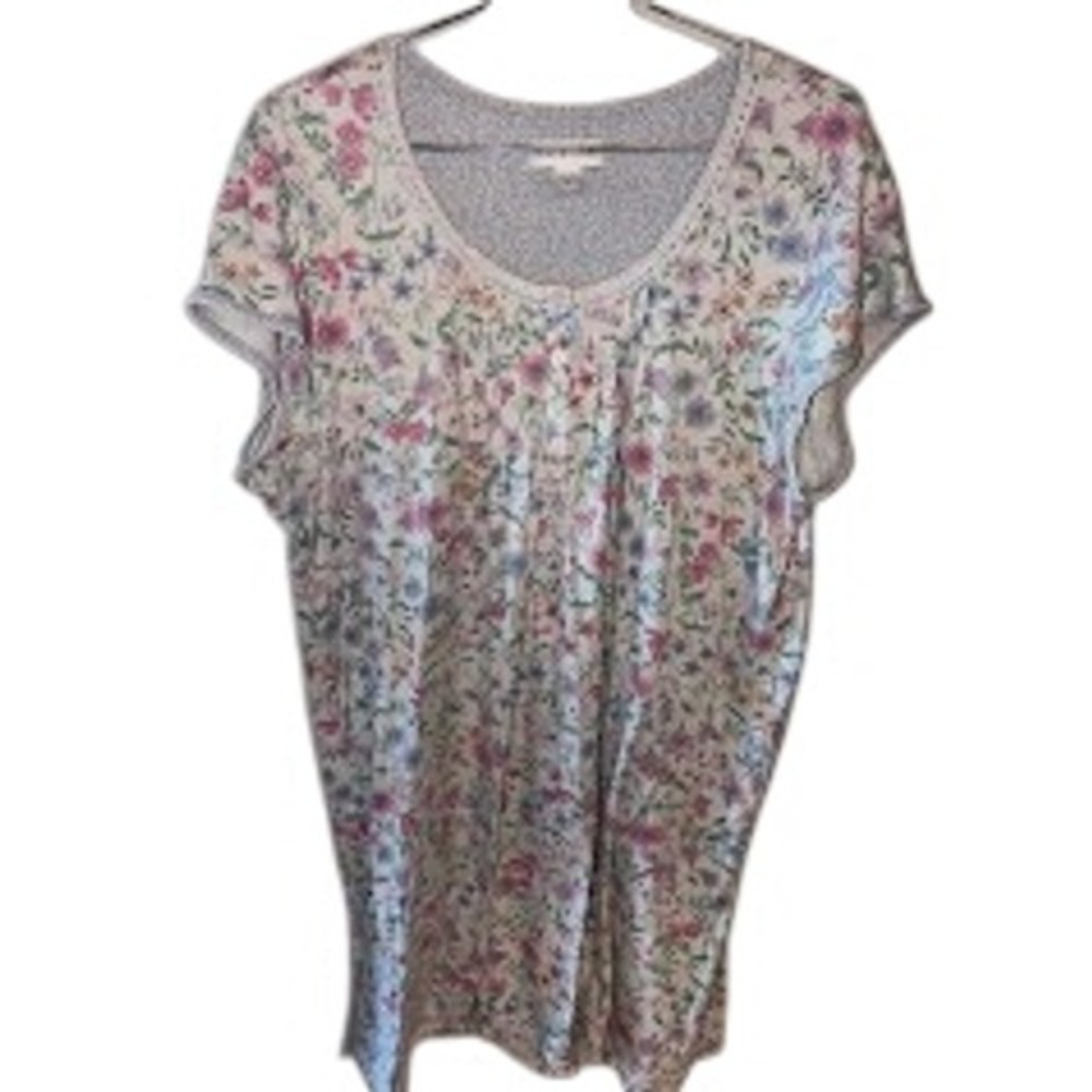 Miss Elaine Womens XL Blue Floral Lace Trim Short Sleeve Nightgown Sleep Shirt